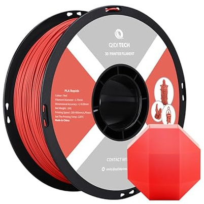 QIDI PLA Rapido Filament 1,75mm für Meisten FDM-3D-Drucker, 1,0 Kg, Rot | Hochgeschwindigkeitsdruck, PLA Filament-3D-Druckmaterialien, Glatte Oberflächenbeschaffenheit, Biologisch Abbaubar