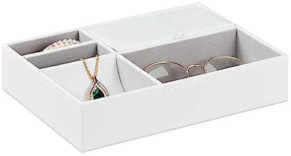 Relaxdays Schmucktablett, 5 Fächer, moderne Schmuckaufbewahrung, HBT: 5x25,5x18,5 cm, Schmuck Schubladeneinsatz, weiß