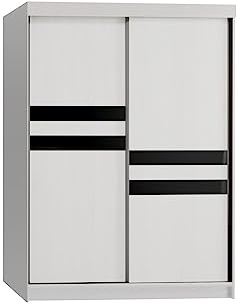 BETTSO -Schwebetürenschrank mit Kleiderstange und Einlegeboden, Schlafzimmerschrank mit 2 Türen, Schiebetüren (150cm x 200cm x 62cm)-ARITUS (Weiß)