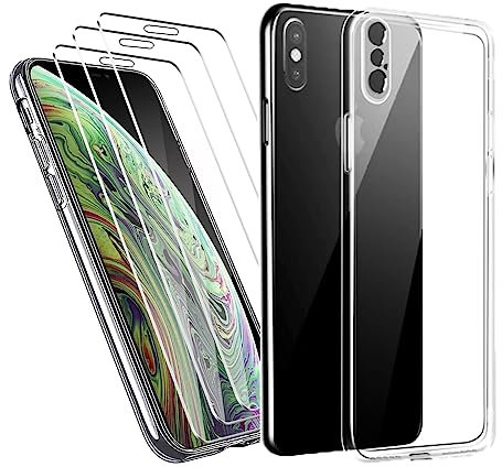 LYZXMY Handyhülle für iPhone XS/iPhone X (5.8) hülle + 3 Stück Gehärtetes Glas Schutzfolie, Weich Silikon TPU Transparent handyhülle hülle durchsichtig Case Cover