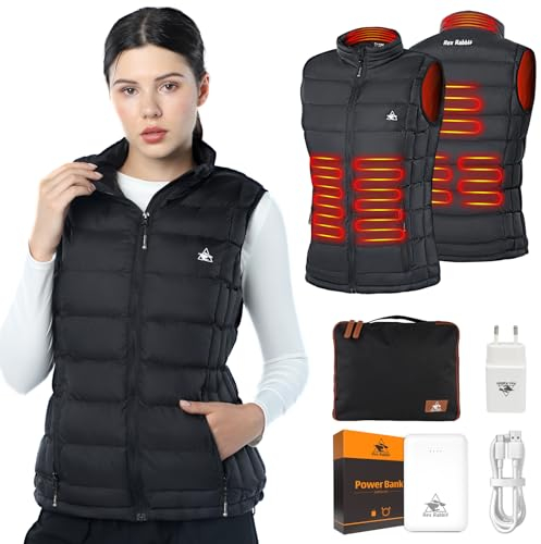 Beheizbare Weste Damen,Beheizte Weste mit 6 Heizzonen,USB Elektrische Heizweste für Frühling Herbst Winter,Wärmeweste mit Stecker Powerbank,Heheizte Weste für Outdoor,mit Höhere Heiztemperatur M