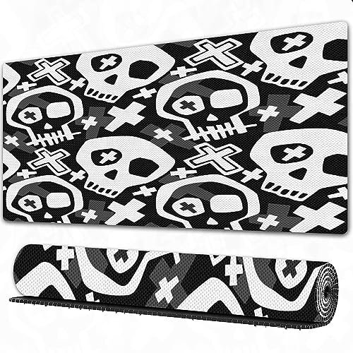 Gaming Mauspad XXL 900 x 400 x 3 mmKontinuierliches Muster im zeitgenössischen Goth-Stil mit Sk verlängertes großes Mauspad, rutschfeste Gummiunterseite, genähten Kanten, wasserdicht,Gaming,Heimbüro.