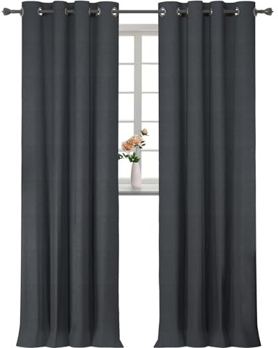 YSTELLAA 100% Gardinen Blickdicht 2er Set, 140×300cm,Thermovorhang Leinenoptik Kälteschutz, Schallschutz Gardinen Mit Ösen, Verdunklungsvorhänge Wohnzimmer, Schlafzimmer, Grau