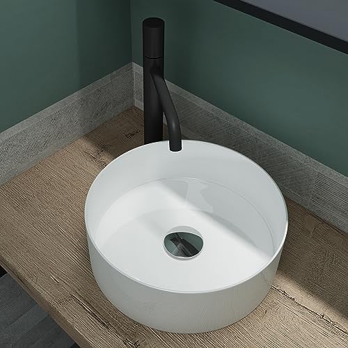 Mai & Mai Lavabo sobre Encimera Lavabo Baño | Redondo | Blanco Brillante | Cerámica | 31x31x11cm | sin Orificio para Grifo sin Rebosadero | Brüssel203