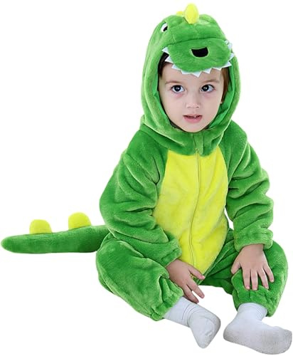 MOMBEBE COSLAND Costume da Bambino Animale Halloween Flanella Tuta, 3 Mesi-3 Anni, verde, 0-3 Mesi