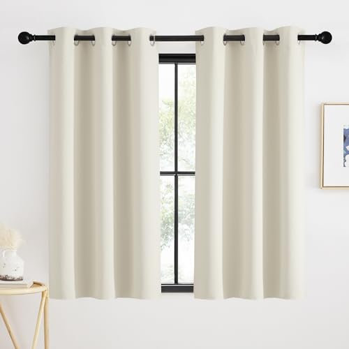 KGORGE Verdunklungsvorhänge mit Ösen 2 Stücke Scheibengardine Blickdicht Thermovorhang Hitzeschutz Kurze Gardinen Küche/Badezimmer Fenster, 90 x 90 cm(HxB), Hellbeige