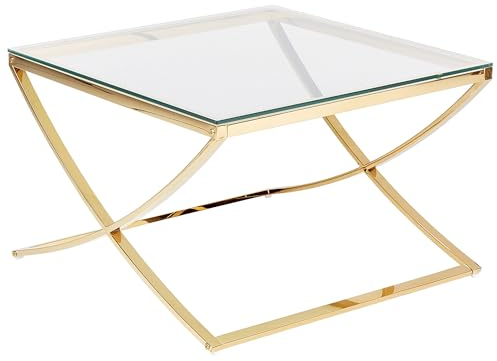 Beliani Couchtisch Edelstahl Glas Gold quadratisch 70 x 70 cm Glamour Stil Ringgold