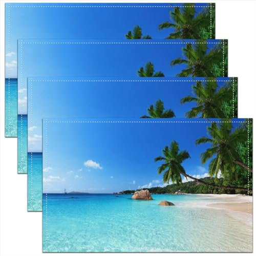 Homewish Lot de 4 Sets de Table Océan, Tapis de Table Imprimés Feuilles de Palmier, Sets de Table Antidérapants Plage D'Été, Sets de Table Style Vacances Hawaïennes Tropicale, 45cmx30cm