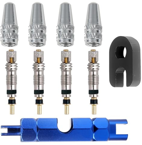 SRLWMYI Ventilschlüssel SV AVPraktisches Werkzeug Für Und Ventile, Inklusive 4 Originalen Ventileinsätzen Und 4 Transparenten Kappen Fahrradventil Adapter Set, Ventiladapter Für Fahrradventileinsatz