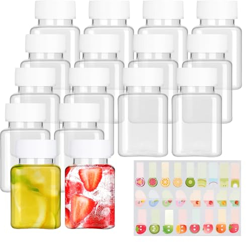 winbest 16pcs 100ml Plastic Juice Bottles with Lids, Reusable Shot Bottles for Juice Smoothie Milk Water Beverages, Multi-purpose for Liquid Beverages and Kitchen Ingredients