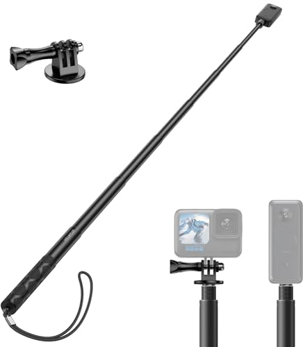ATUMTEK Unsichtbarer Selfie-Stick 150 cm, kompatibel mit Action-Kamera X3, One X/X2, One R/RS, GO2, Hero 12/11/10/9/8/7, Selfie-Stick für Outdoor-Sportarten, Adapter im Lieferumfang enthalten