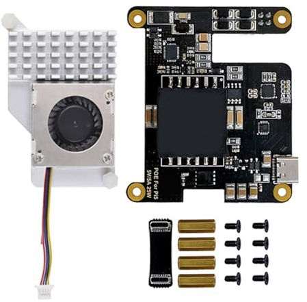 LARUISEE Für RPi 5 POE mit Aktivierung 802.3af Power Over Ethernet Erweiterungsplatine mit Kühllüfter-Erweiterungsplatine Ersatz enthalten, um Warnungen zu verhindern