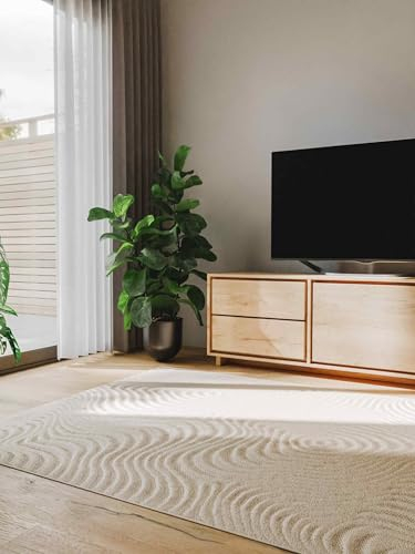 benuta Basic Teppich Leo - Creme 240x340 cm - Abstrakter Relief-Teppich für Wohnzimmer, Schlafzimmer & Flur - Pflegeleicht - Fußbodenheizung Geeignet
