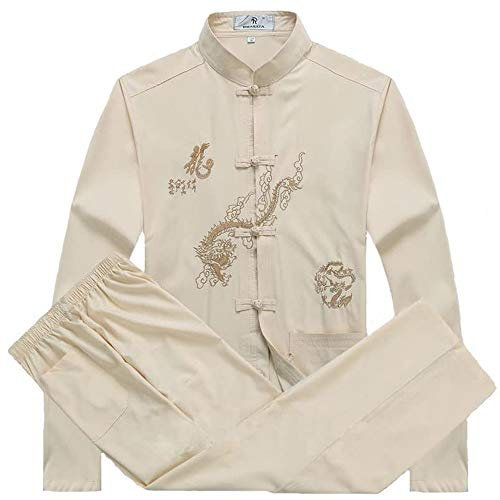 SFNIOKFG Kampfsportbekleidung Herren Kampfsport Set Kung Fu Uniform Tang Anzug mit Drachenmuster,Schwarz,L