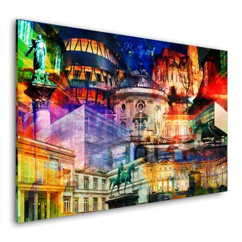 Stuttgart Pop Art Wahrzeichen Wandbild Leinwandbild Kunstdruck XL Wanddeko Größe 150x100x4cm