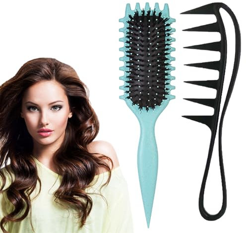 2 Stück Haarbürste Locken, Hair Care Lockenbürste, Curly Hair Brush für Damen und Herren, Locken Bürste Eignen Sich für Verschiedenen Arten von Haaren Formgebung (grün)