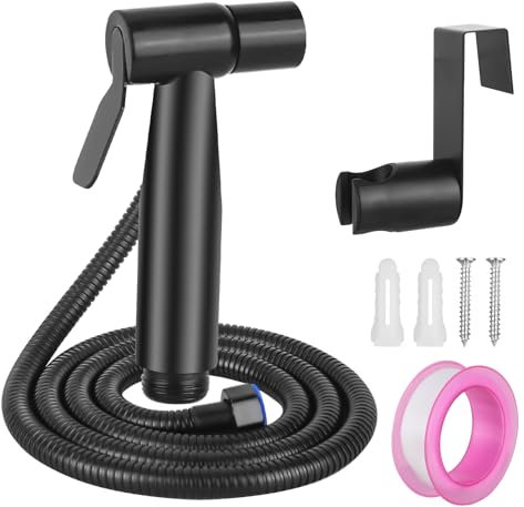 DMJJSD® Bidet Handbrause Set für WC Aus Edelstahl Mit 40-Zoll-Rohr & Halterung, Einstellbarem Druck, Sprühset für Toilette (Schwarz)