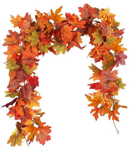Artificial Autumn Maple Leaves Decor,5.7 Ft Hanging Vine Garland with Hooks for Weddings, Room Decor,Events, Art Scrapbooking and Thanksgiving Day Decorations