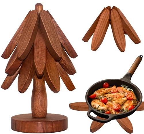 Holz-Baum-Untersetzer, Untersetzer für heiße Gerichte – 3er-Set zur einfachen Aufbewahrung – Geeignet für Töpfe/Pfannen/Schüssel/Teekanne/Topflappen – Multifunktionale Ornamente (Dunkel – 3 Stück)