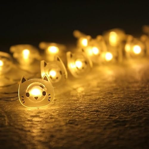 ELINKUME Lichterketten, Warmweiß 20 LEDs Schöne Kätzchen Dekoration Beleuchtung Batterieleistung Märchenlampe für Innen-/Partydekoration