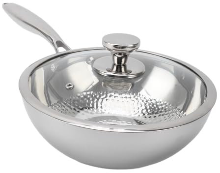 Nurnesy Stainless Steel Frying Pan, Hammered 316 Stainless Steel Pot, Plant Triple Layer Wok Planting Pot Potted Plant Supplement Electric Woks, Cast Iron Frying Pan Ply