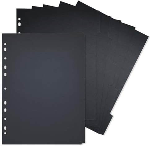 DY.2ten 10 Blätter/2 Sets Ordner Trennblätter A4 11 Loch, Ordner Register A4 Index ​Teiler, 250 g/m² Dickpapier Schwarz Register blanko für Ringbuch,Notizbuch,Planer