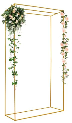 SOLOCJNL Rosenbogen, Gold Metall Hochzeitsbogen Quadrat Balloon Arch Rosen Bogen Hintergrund Dekor Zeremonie Ballonbogen Für Hochzeitszeremonie, Fotoautomaten (280x162x55 cm)