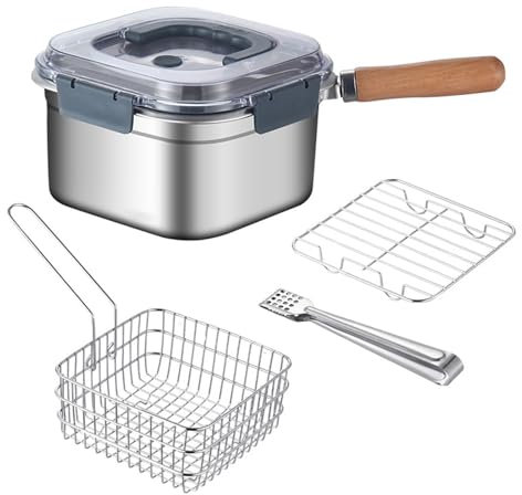 NNYCC Olla de acero inoxidable Freidora con cesta extraíble Fácil limpiar Revestimiento antiadherente Olla acero inoxidable Ligera fácil transportar esencial para acampadas viajes al aire libre 2.5L