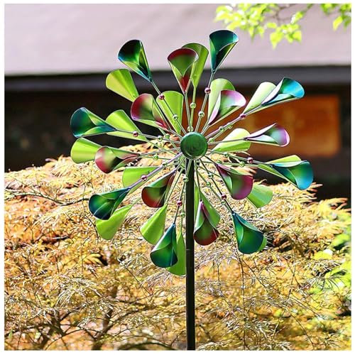 Gartenstecker Groß, 200×52cm,Doppelwindrad,Kugellager Windrad Balkon Einzigartige und Magische Magische Windmühle XXL für Hof Garten Rasen Dekoration