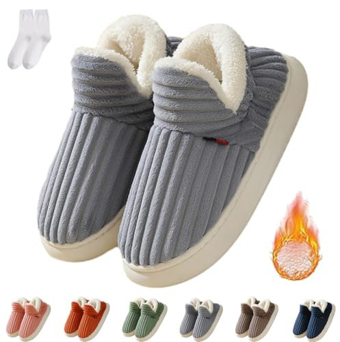 Pantoletti Plüschli Plüsch-Hausschuh, Pluffi Slipper Booties Winter Plüsch Warm Anti-Rutsch Folien Frauen Männer (Grau, Erwachsene, Damen, 38, Numerisch (von/bis), EU Schuhgrößensystem, 39, M)