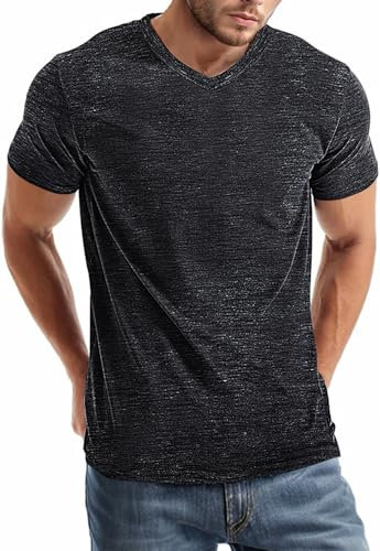 comefohome Mens V Neck T-Shirts UK Graphic Tshirt Casual Short Sleeve Tops Fashion T Shirts Cool Tee Shirt Black XXL