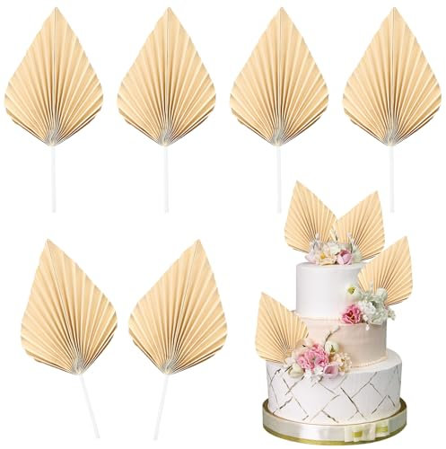 Papier Palmier Gâteau Décoration, 6 Pièces Palmier Gâteau Topper, Papier Palmier Cupcake Décoration, Palmier Anniversaire Gâteau Décoration, Cake Topper Palmier Papier, Cake Décoration(Beige)