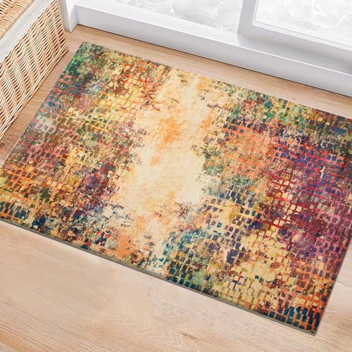 BedLooms Washable Bedside Small Rug 40x60 cm Area Rugs for Bedroom Living Room – Traditional Multicolored Vintage Boho Cashmere Design Carpet Non Slip Entryway Door Mat, (Vibrant)