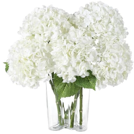 LEUCHTAMOR 3pcs Hydrangea Artificial Flowers White Artificial Silk Hydrangea Flowers Bouquets for Home Decoration, Weddings and Parties, Bridal Bouquet (White)