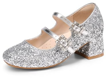 DREAM PAIRS Girls Double Strap Pumps | Sleek Patent Finish, Square Toe Growing Room, Double Straps Secure Fit, Cushioned Footbed Comfort