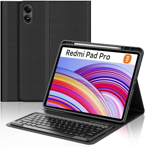 WAVATA Clavier pour Redmi Pad Pro 12.1/Xiaomi Poco Pad 2024, Étui Clavier pour Xiaomi Redmi Pad Pro 2024 Magnétique Amovible Français AZERTY Layout, Noir