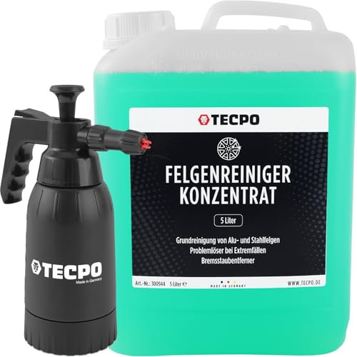 TECPO Felgenreiniger Konzentrat 5L mit Druckpumpzerstäuber Auto Felgen Reiniger ALU und Stahlfelgen Pumpsprühflasche Schaumsprüher Sprühflasche