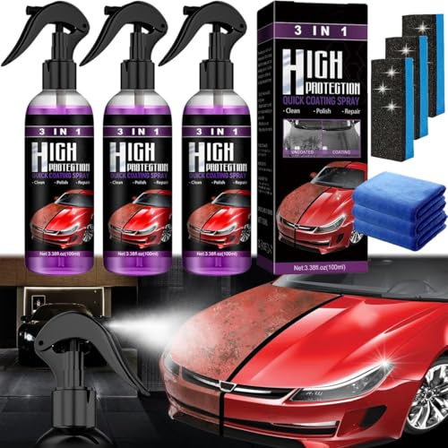3 In 1 High Protection Quick Car Coating Spray, Ceramic Car Coating Spray, Car Ceramic Coating Agent, Car Polish Quick Coat, Car Wax Polish Spray for Cars (Most Popular Pack/Pack 3)