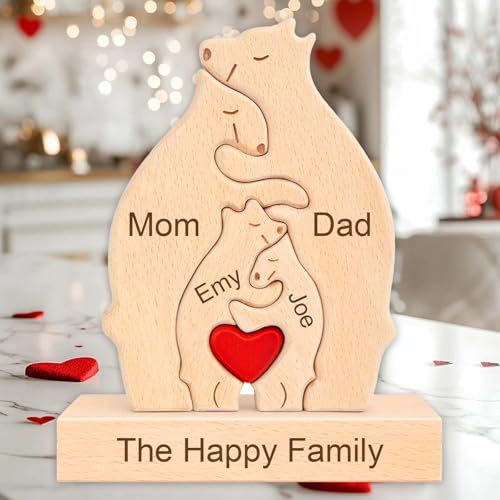 Personalized Wooden Bear Family Puzzle with Names,Custom Wooden Puzzles for Home Decor,Personalized Gift for Mother's Day,Father’s Day,Birthdays (Style-Bear)