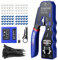 XUNTOP Pince à Sertir RJ45 Kit Pass-Through 8P8C – Compatible Cat5/Cat6/Cat6A/Cat7 Non Blindé – Avec Testeur Réseau, 50 Connecteurs, Étiquettes Couleurs, Pour Bricolage & Installation Pro