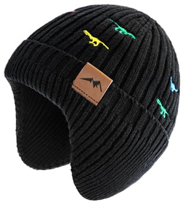 SEYUFN Mädchen Mütze Jungen Baby Wintermütze Kinder Babymütze Winter Strickmütze Junge Dinosaurier Beanie Kinder Warm (DE/NL/SE/PL, Alter, 0 Monate, 6 Monate, B-Schwarz)
