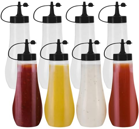 TAGMEIU 8Pcs 8.8oz (250ml) Sauce Bottle and Squeeze Bottle Set, Leak-Proof Lids, Condiment Bottles for Ketchup, BBQ, Oil, Salad Dressing, Honey, Paint, Crafts, Kitchen and Outdoor Use