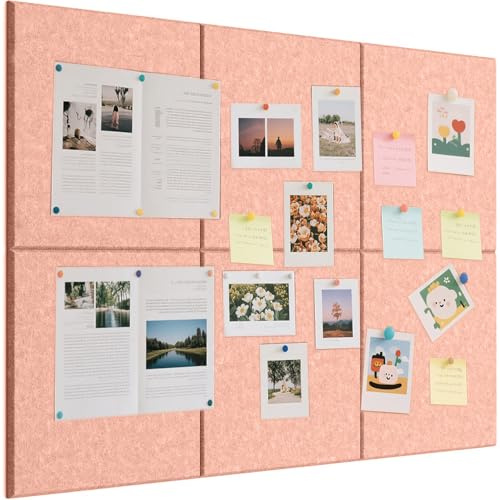 Pinnwand Groß Selbstklebend 90x60 cm - 6 Stück Dekorative Pinnwand aus Filz 30x30cm Memo Boards Bulletin Board Wanddekoration Faltbare Fototafel,