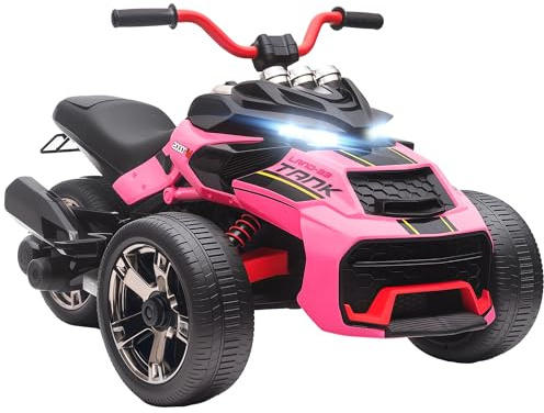 AIYAPLAY Kids Electric Ride On Car 12V MP3 Horn LED Lights 3 Wheeler Pink | Ride On ATV Electric Vehicle Toy Car, 2 Speeds, for Boys & Girls Ages 3-8