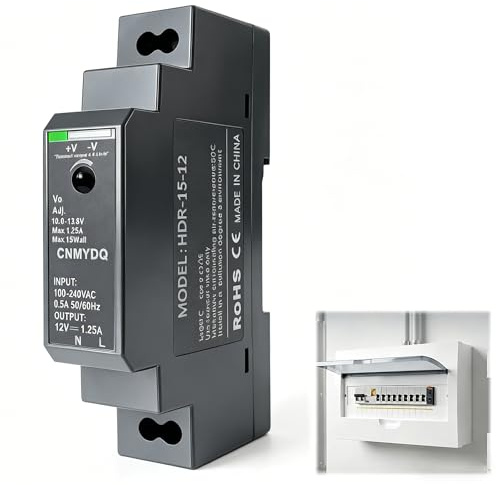 Switching Power Supply, 15W 12V Dinrail Transformer Din Rail Power Supply for Ring Doorbell Transformer Ring Door Bell System Industrial Automation Equipment HDR-15-12 1.25A AC100V-240V