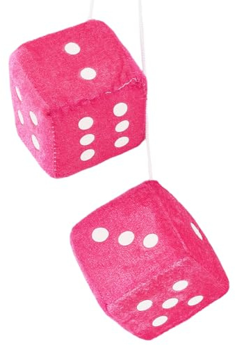CREATCABIN Dadi Rosa Peluche per Auto Dadi Pelosi Coppia Ornamenti Appendere allo Specchietto Retrovisore per Auto retrò Quadrati 60cm Pois Bianchi per Specchietti Retrovisori Accessori