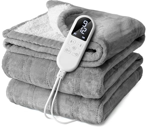 Heizdecke mit Abschaltautomatik 130x160 cm 55°C & 12H Auto-Off-Timer | Elektrische Wärmedecke mit 8 Heizstufen Überhitzungsschutz Doppelseitig Kuscheldecke Bett Sofa Decke Maschinenwaschbar
