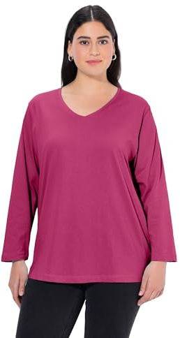 Ulla Popken Damen Shirt, V-Ausschnitt, Relaxed, Langarm Langarmshirt (1er Pack)