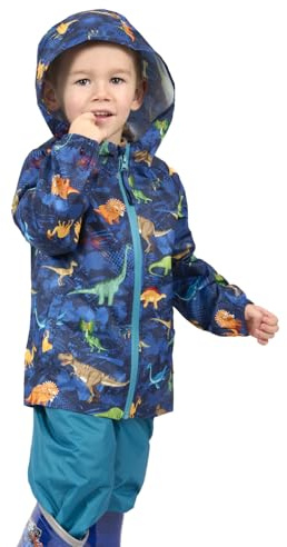 PERLETTI Veste Imperméable et Pantalon de Pluie Enfant - Combinaison de Pluie Légère 2 Pièce Fille Garçon - Manteaux Vetements Impermeable avec Capuche (Dinosaure, 2-3 ans)