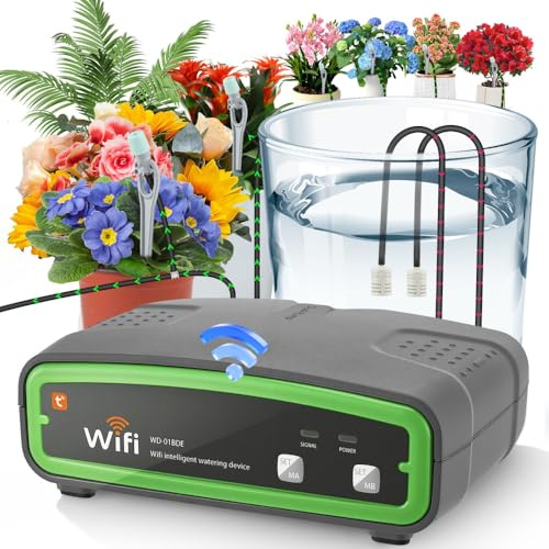 Système d'arrosage automatique WiFi avec double pompe,kit goutte-à-goutte DIY pour plantes d'intérieur et jardin,Arrosage automatique intérieur avec tuyau de 15m,Pilotage par application pour balcon